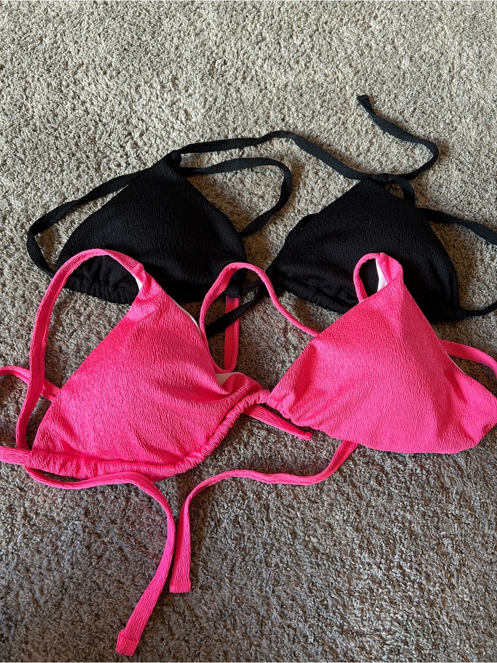 Women’s Triangle Bikini Tops - Hot Pink and Black